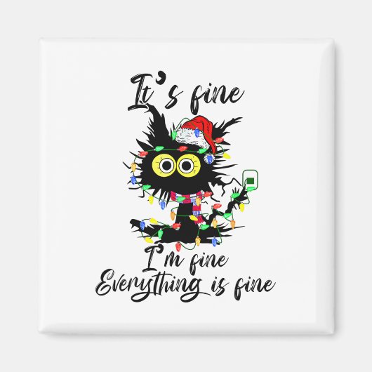 Cat Christmas It's Fine I'm Fine Everything Is Fin Magneet (Voorkant)