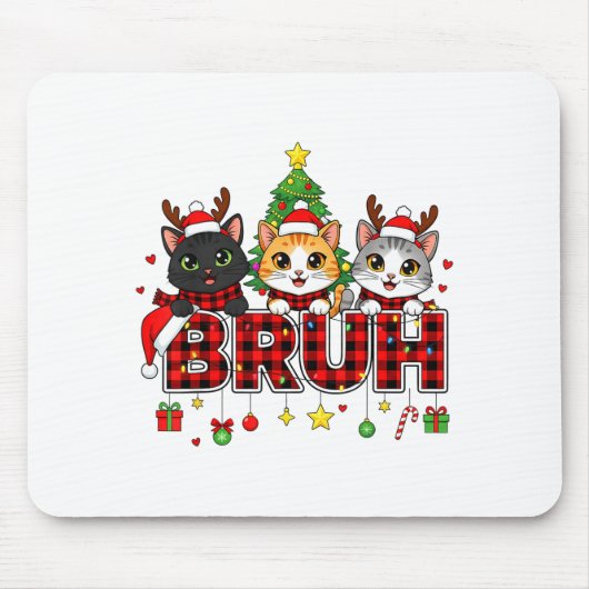 Cat Christmas Light Reindeer Santa Bruh Funny  Muismat (Voorkant)
