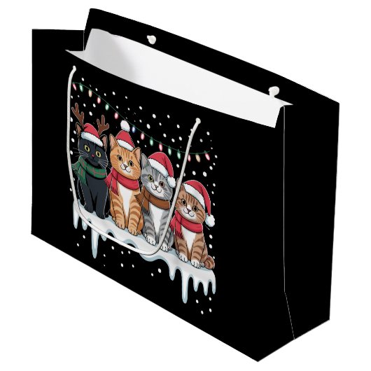 Cat Christmas Light Reindeer Santa Cat Lover Groot Cadeauzakje (Voorkant Gekanteld)