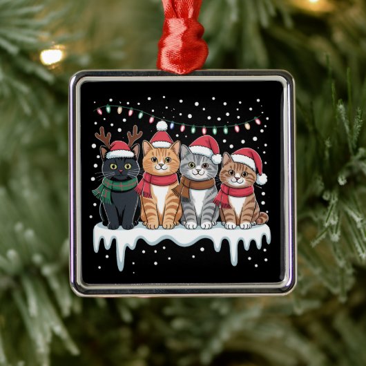 Cat Christmas Light Reindeer Santa Cat Lover Metalen Ornament (Boom)