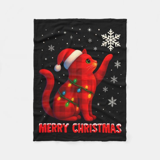 Cat Christmas Light Reindeer Santa Christmas Cat L Fleece Deken (Voorkant)
