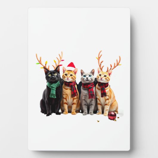 Cat Christmas Light Reindeer Santa Christmas Cat L Fotoplaat (voorkant)