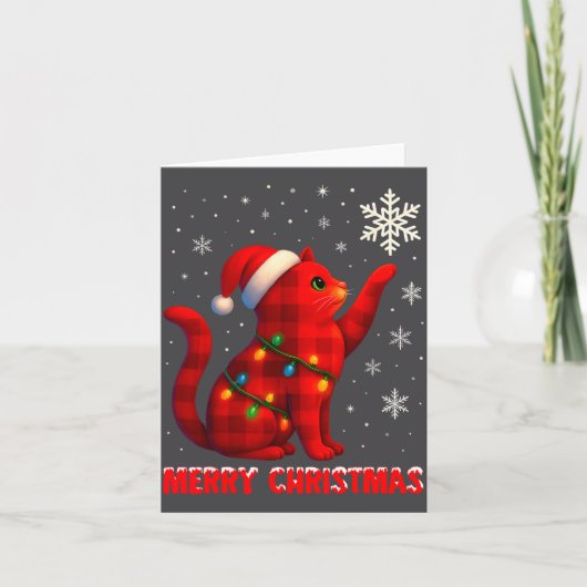 Cat Christmas Light Reindeer Santa Christmas Cat L Kaart (Voorkant)