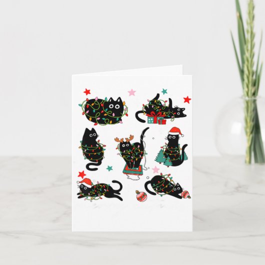 Cat Christmas Light Reindeer Santa Christmas Cat L Kaart (Voorkant)