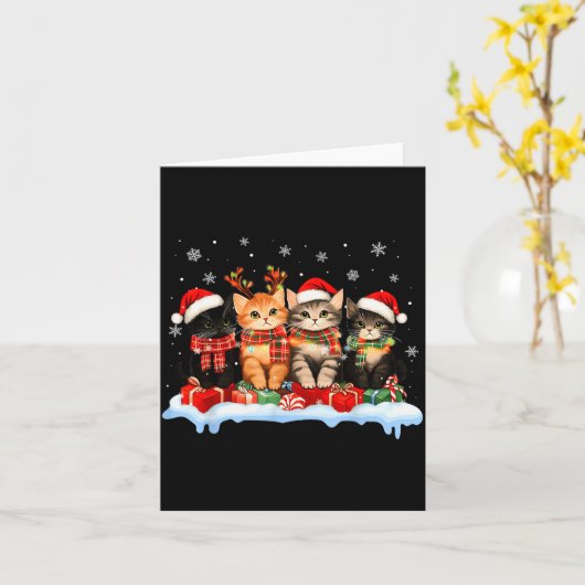 Cat Christmas Light Reindeer Santa Christmas Cat L Kaart (Gele Bloem)