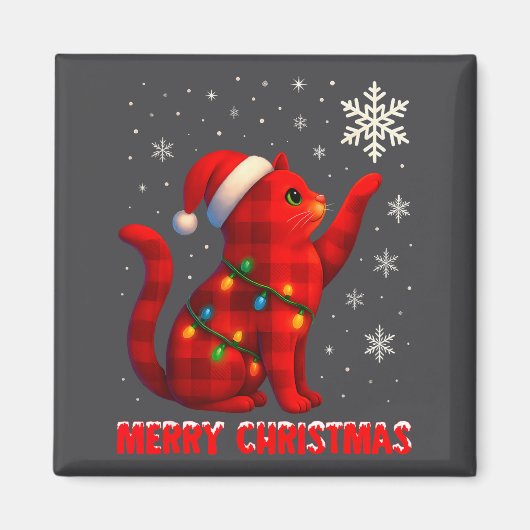 Cat Christmas Light Reindeer Santa Christmas Cat L Magneet (Voorkant)