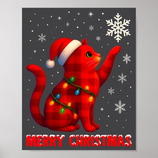 Cat Christmas Light Reindeer Santa Christmas Cat L Poster (Voorkant)