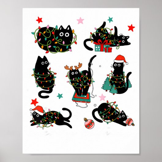 Cat Christmas Light Reindeer Santa Christmas Cat L Poster (Voorkant)