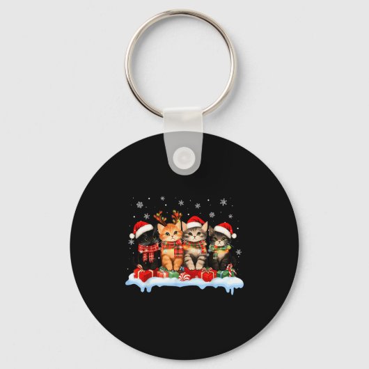 Cat Christmas Light Reindeer Santa Christmas Cat L Sleutelhanger (Voorkant)