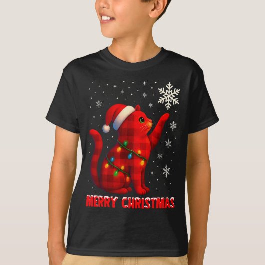 Cat Christmas Light Reindeer Santa Christmas Cat L T-shirt (Voorkant)