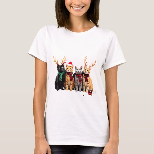 Cat Christmas Light Reindeer Santa Christmas Cat L T-shirt (Voorkant)