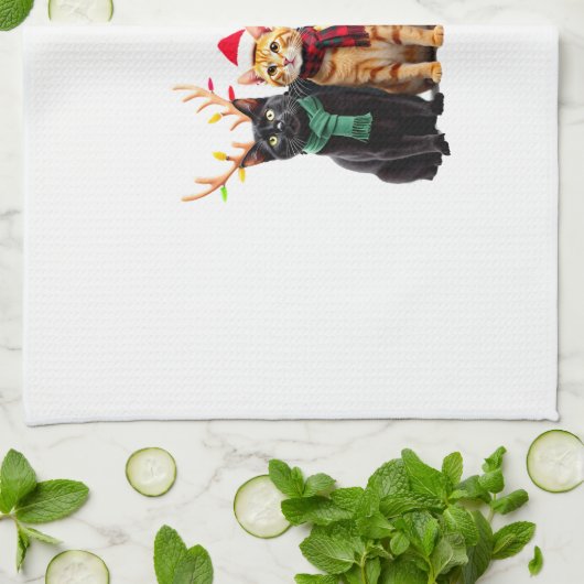 Cat Christmas Light Reindeer Santa Christmas Cat L Theedoek (Gevouwen)