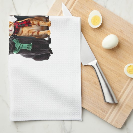 Cat Christmas Light Reindeer Santa Christmas Cat L Theedoek (Quarter Fold)