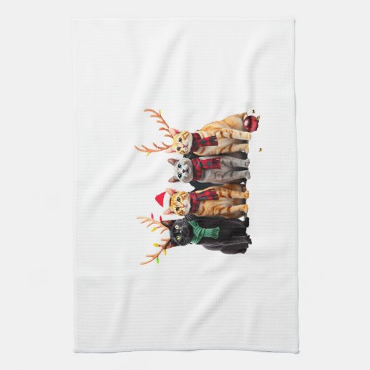 Cat Christmas Light Reindeer Santa Christmas Cat L Theedoek (Verticaal)