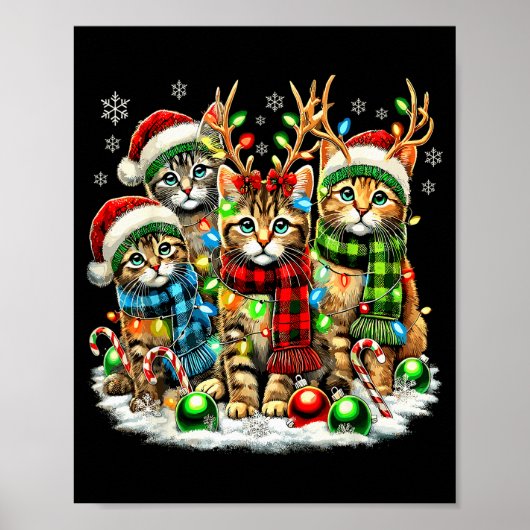 Cat Christmas Light Reindeer Santa Christmas Cats  Poster (Voorkant)