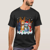 Cat Christmas Light Reindeer Santa Christmas Funny T-shirt (Voorkant)
