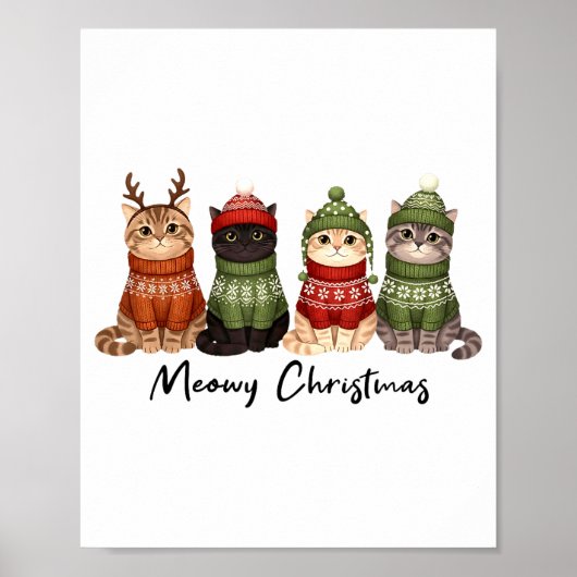 Cat Christmas Light Reindeer Santa Meowy Christmas Poster (Voorkant)