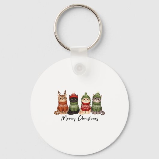 Cat Christmas Light Reindeer Santa Meowy Christmas Sleutelhanger (Voorkant)