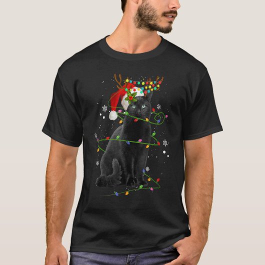 Cat Christmas Lights  Black Cats Xmas T-shirt (Voorkant)