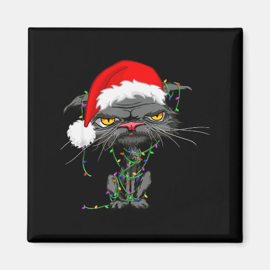 Cat Christmas Lights Bored Cat Santa Hat Funny Cat Magneet (Voorkant)