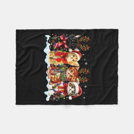 Cat Christmas Lights Reindeer Santa Cat Lover Xmas Fleece Deken (Voorkant (Horizontaal))