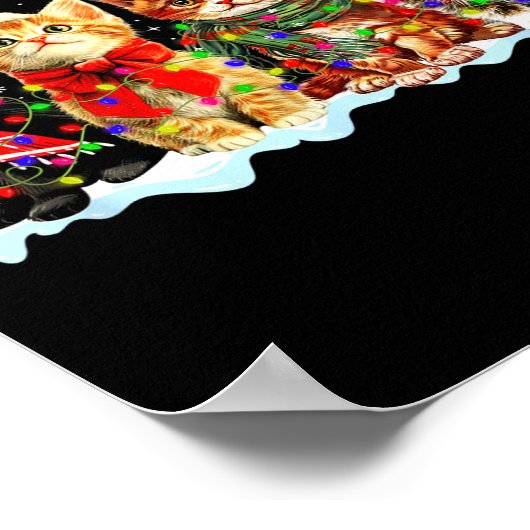 Cat Christmas Lights Reindeer Santa Cat Lover Xmas Poster (Hoek)