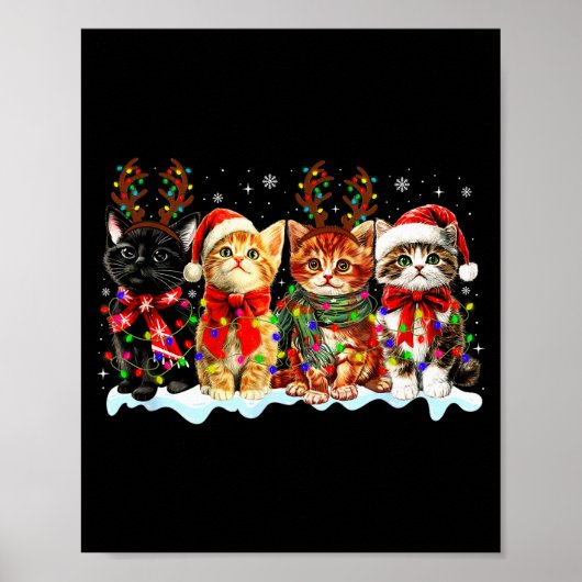 Cat Christmas Lights Reindeer Santa Cat Lover Xmas Poster (Voorkant)