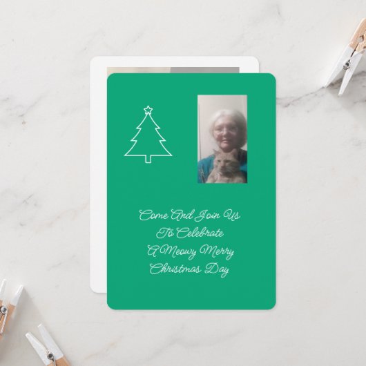 Cat Christmas Party Invitation Kaart (Voorkant / Achterkant in situ)