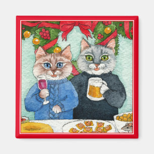 Cat Christmas party Magneet