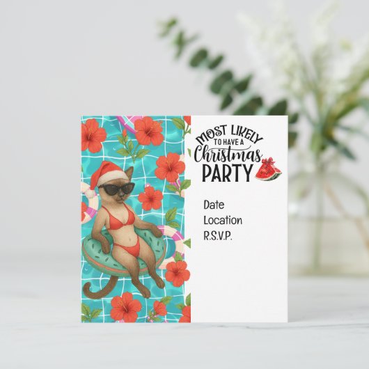Cat Christmas Pool Party for Christmas in July Kaart (Staand voorkant)