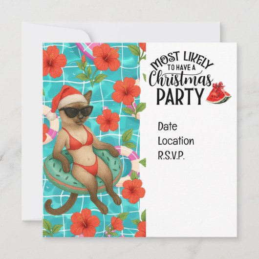 Cat Christmas Pool Party for Christmas in July  Kaart (Voorkant)