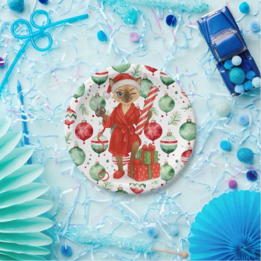 Cat Christmas themed for Siamese Cat Lovers Papieren Bordje (Feest)