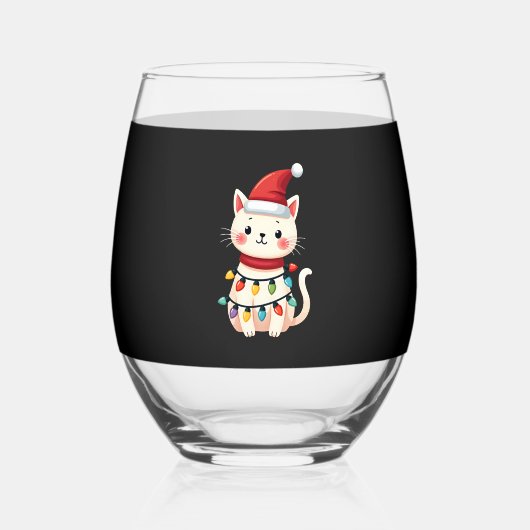 Cat Christmas Tree Christmas (4) Wijnglas Zonder Voet (Voorkant)