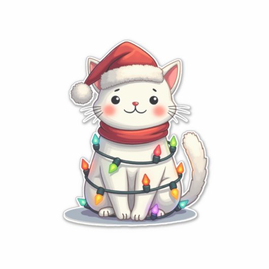 Cat Christmas Tree Christmas Sticker (Voorkant)