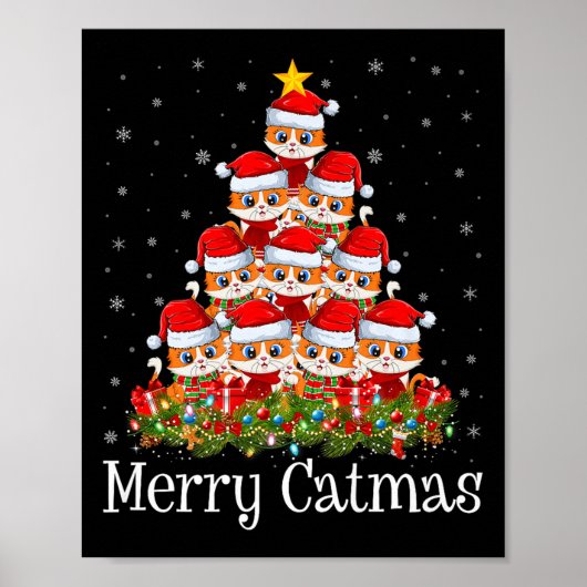 Cat Christmas Tree Lights Santa Funny Cat Lover Me Poster (Voorkant)