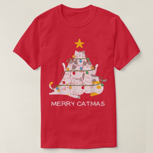 Cat Christmas Tree Merry Catmas Meow Christmas Cat T-shirt (Design voorkant)
