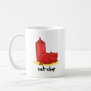 Cat-chup Cute Red Ketchup Cat Pun Koffiemok