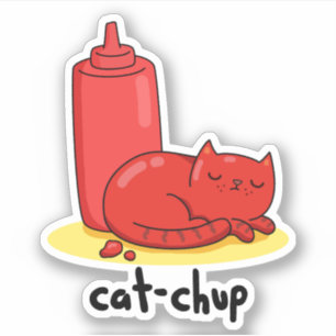 Cat-chup Cute Red Ketchup Cat Pun Sticker