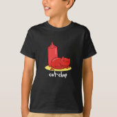 Cat-chup Funny Red Ketchup Cat Pun Dark BG T-shirt (Voorkant)