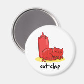 Cat-chup Funny Red Ketchup Cat Pun Magneet (Voorkant / Achterkant)