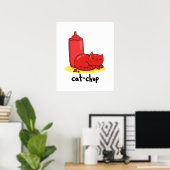 Cat-chup Funny Red Ketchup Cat Pun Poster (Thuiskantoor)