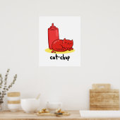 Cat-chup Funny Red Ketchup Cat Pun Poster (Keuken)