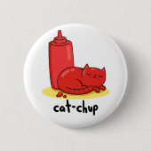Cat-chup Funny Red Ketchup Cat Pun Ronde Button 5,7 Cm (Voorkant)
