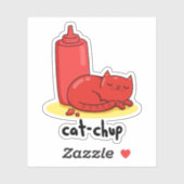 Cat-chup Funny Red Ketchup Cat Pun Sticker (Vel)