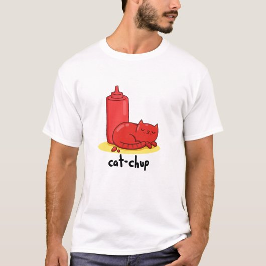 Cat-chup Funny Red Ketchup Cat Pun T-shirt (Voorkant)