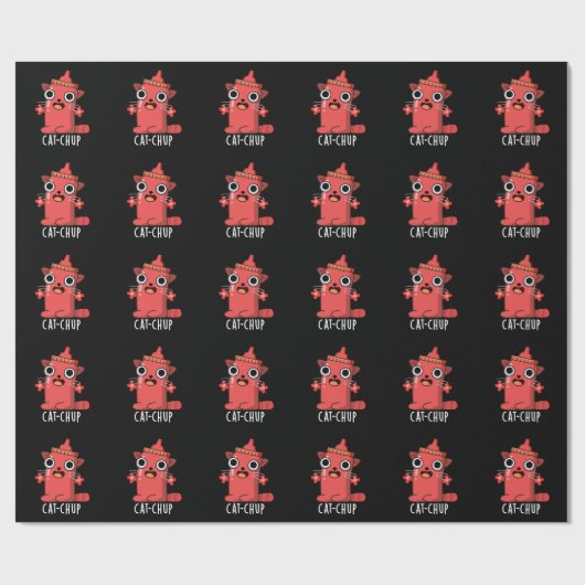 Cat-chup Grappige Ketchup Pun Donker BG Cadeaupapier (Vlak)