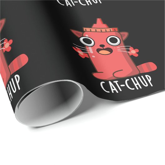 Cat-chup Grappige Ketchup Pun Donker BG Cadeaupapier (Rol Hoek)