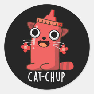 Cat-chup Grappige Ketchup Pun Donker BG Ronde Sticker
