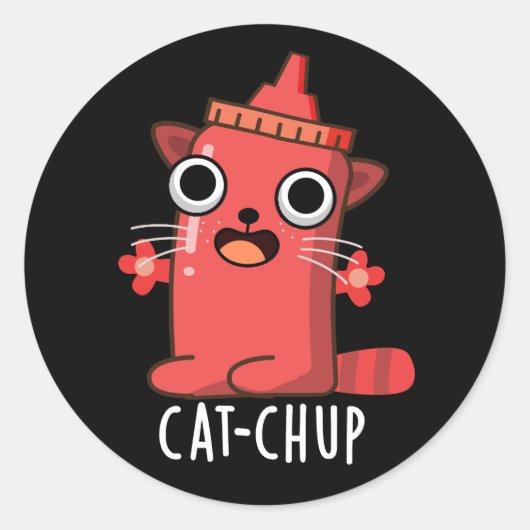 Cat-chup Grappige Ketchup Pun Donker BG Ronde Sticker (Voorkant)