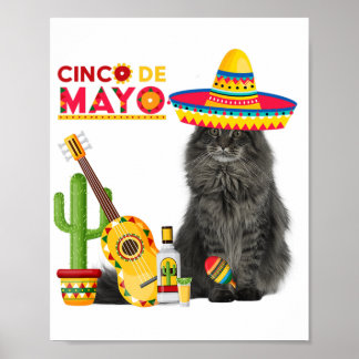 Cat Cinco De Mayo Love Guitar Cactus Drink Love Poster